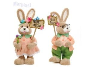 PÁSCOA COELHO DECORATIVO C/PLACA FELIZ PASCOA - 1 UNIDADE