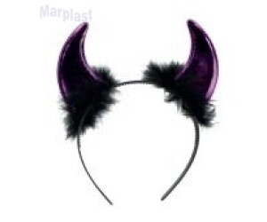 HALLOWEEN TIARA CHIFRE C/PLUMAS ROXO 12X19CM