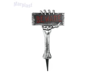 HALLOWEEN PLACA JARDIM BEWARE 28,5X53CM CROMUS 