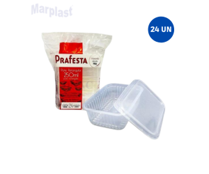 POTE DESCARTAVEL RETANGULAR 250ML PRAFESTA C/24 - 8302