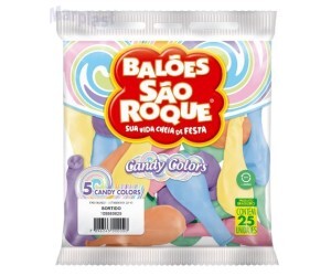 BALÃO SÃO ROQUE CANDY COLORS - TAMANHO 5 - C/25 UNIDADES - SORTIDO