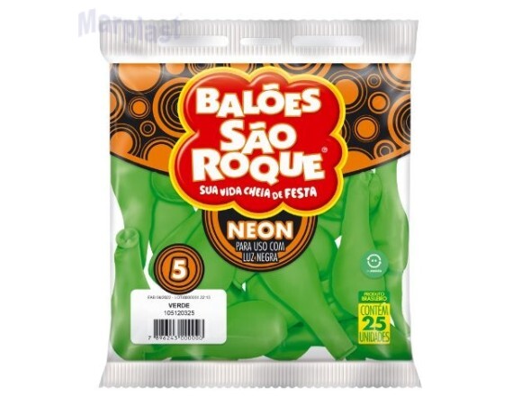 BALÃO SÃO ROQUE - TAMANHO 5 - C/25 UNIDADES - NEON VERDE