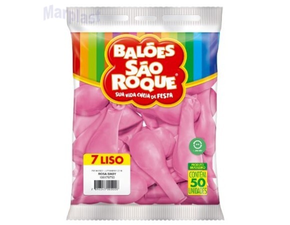 BALÃO SÃO ROQUE - TAMANHO 7 - C/50 UNIDADES -  LISO ROSA BABY