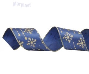 NATAL FITA FLOCO DE NEVE AZUL E OURO 6,3CM