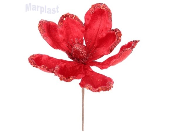 NATAL PICK NATALINOS C/ GLITTER FLOR VERMELHA 19CM