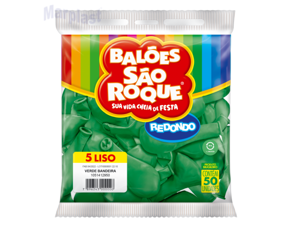 BALÃO SÃO ROQUE - TAMANHO 5 - C/50 UNIDADES - LISO VERDE BANDEIRA
