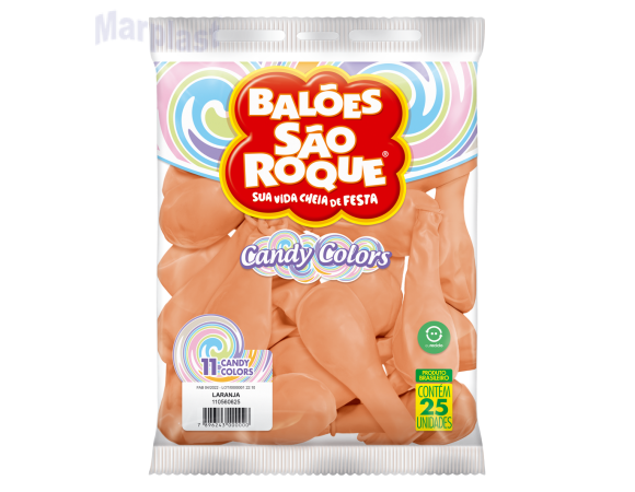 BALÃO SÃO ROQUE  TAMANHO 11 C/25 UNIDADES  CANDY COLORS LARANJA