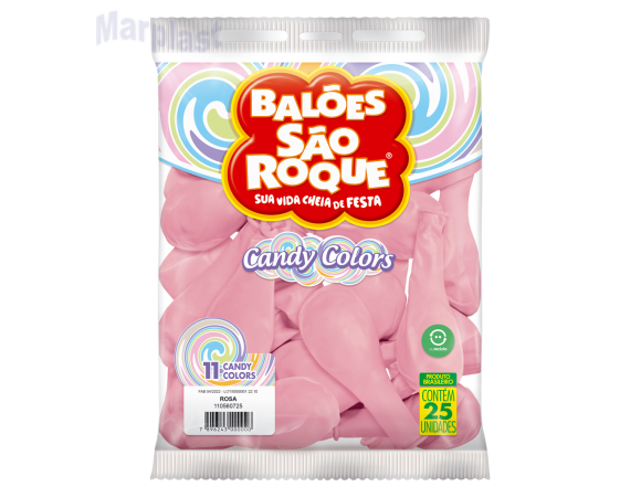 BALÃO SÃO ROQUE  TAMANHO 11 C/25 UNIDADES CANDY COLORS ROSA