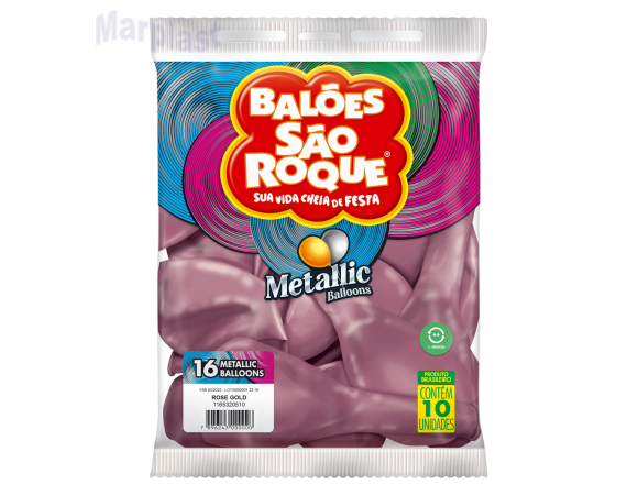 BALÃO SÃO ROQUE - TAMANHO 16 - C/10 UNIDADES - METALIC ROSE GOLD