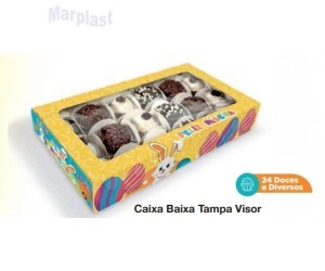 PÁSCOA CAIXA P/ DOCES C/TAMPA VISOR C/4 UNIDADES DOCE DIVERSÃO